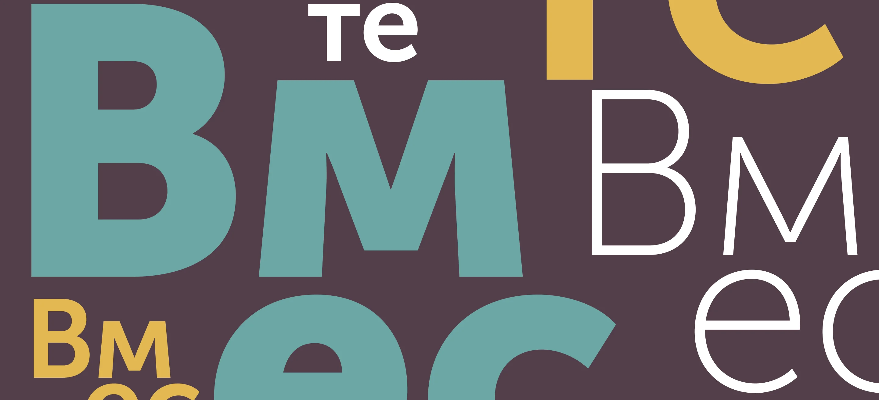 A plum-coloured field filled with the word Вместе repeated at many different sizes, weights and colours — teal, gold and white.